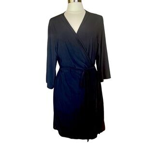 Josie Natori Black Wrap Lightweight Belted 3/4 sleeve bathrobe